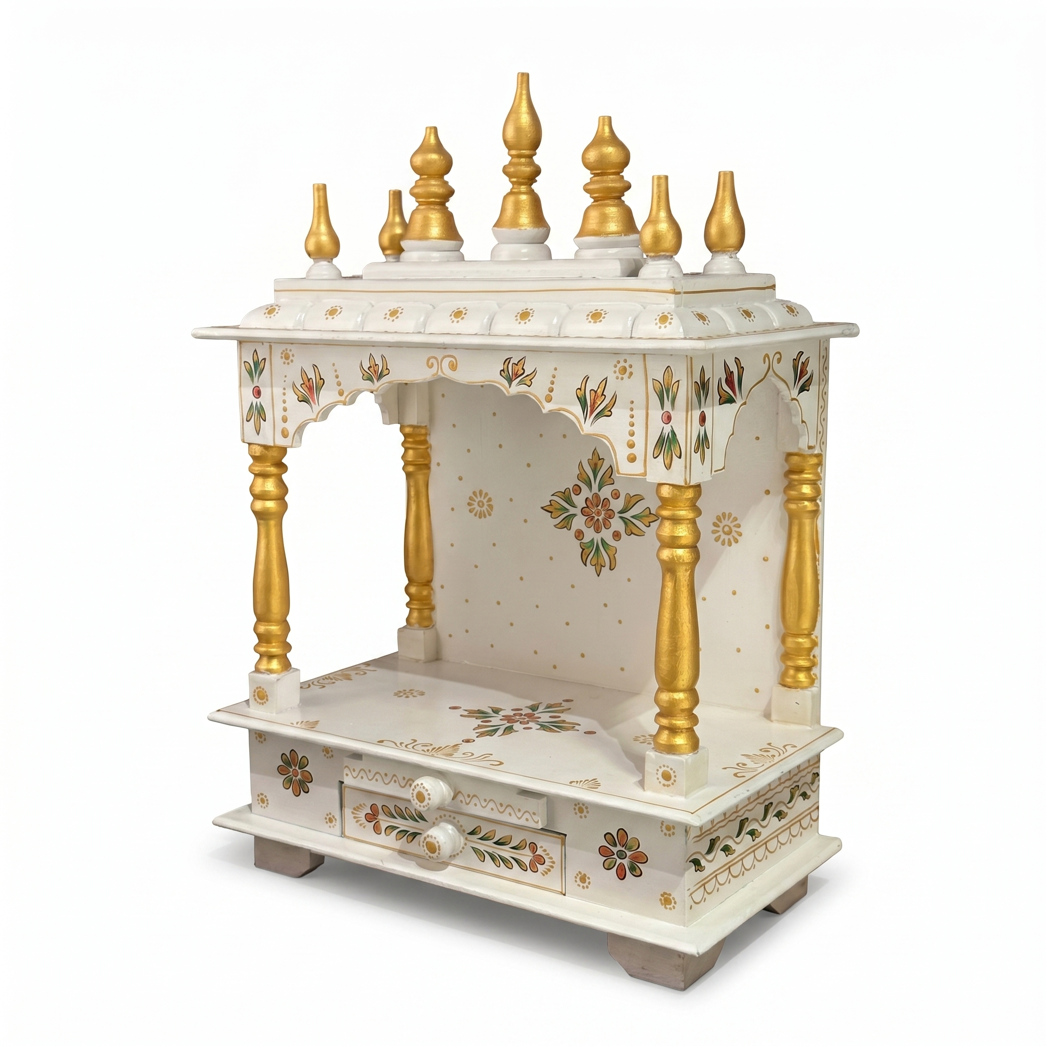 Wooden Mandir | White & Gold | 38x55x20 cm