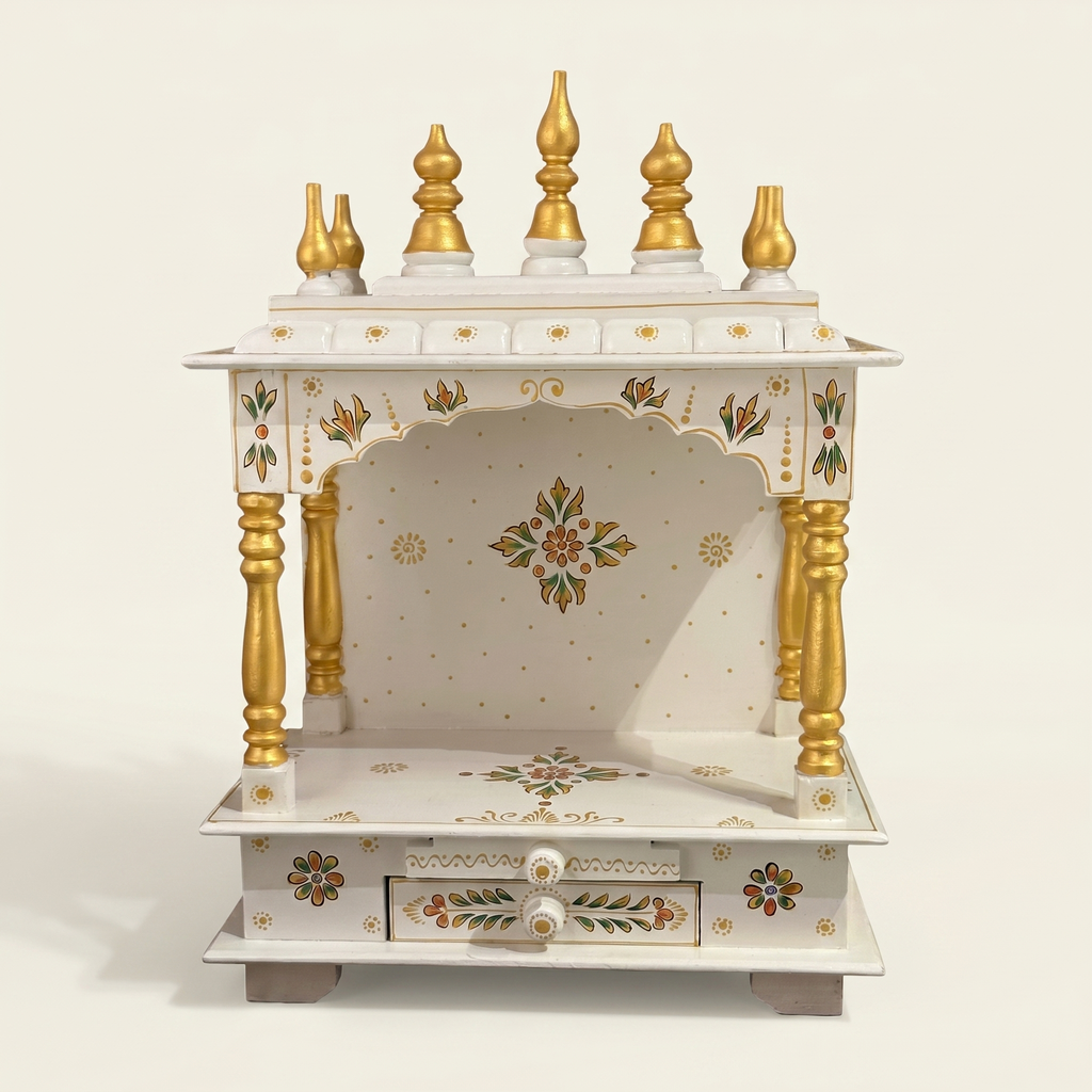 Wooden Mandir | White & Gold | 38x55x20 cm