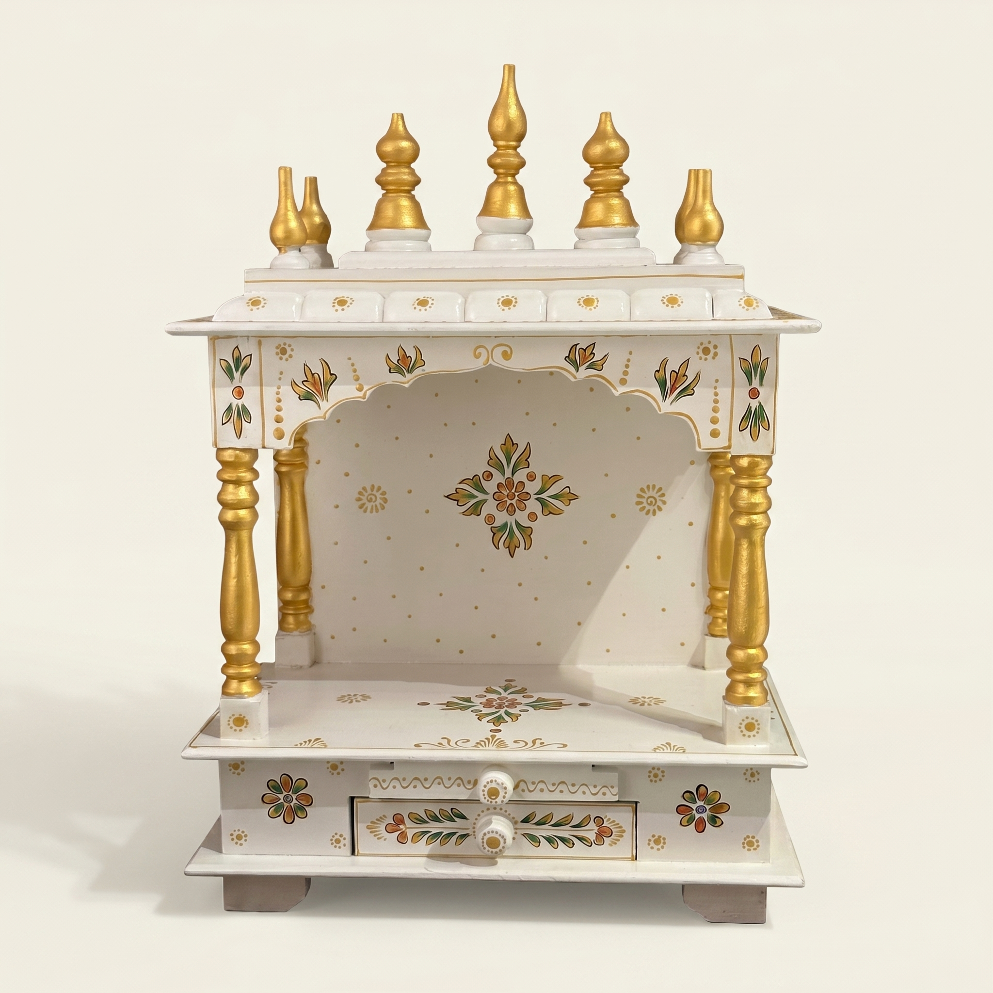 Wooden Mandir | White & Gold | 38x55x20 cm