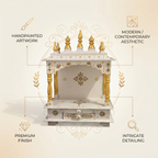 Wooden Mandir | White & Gold | 38x55x20 cm