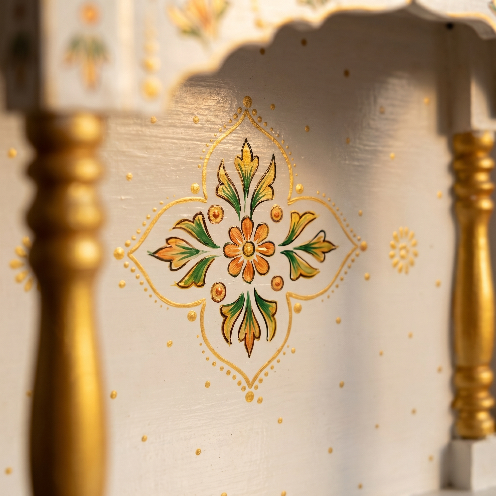 Wooden Mandir | White & Gold | 38x55x20 cm