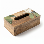 Handpainted Tissue Box | White Flower Motif | 23x13x8 cm