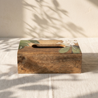 Handpainted Tissue Box | White Flower Motif | 23x13x8 cm