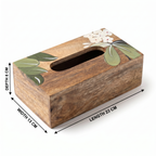Handpainted Tissue Box | White Flower Motif | 23x13x8 cm