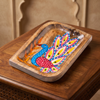 Peacock Handpainted Wooden Platter | Small | 22x15x3cm