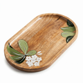 Wooden Platter Big | Handpainted White Flower Motif | 41x25x3 cm