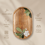 Wooden Platter Big | Handpainted White Flower Motif | 41x25x3 cm