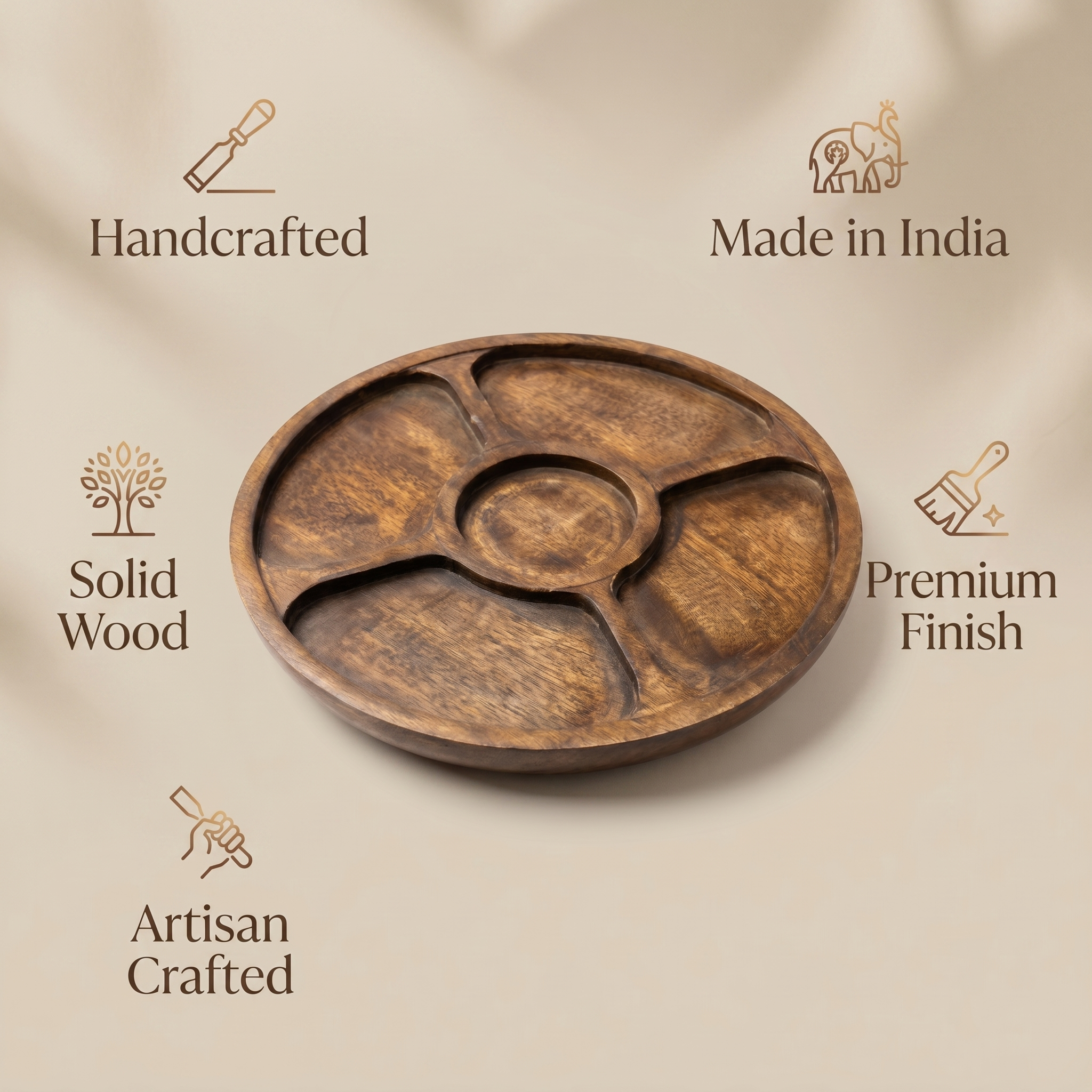 Rotating Wooden Platter | 30x30x6 cm