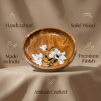 Wooden Bowl | White Flower Motifs | 28x28x6cm