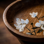 Wooden Bowl | White Flower Motifs | 28x28x6cm