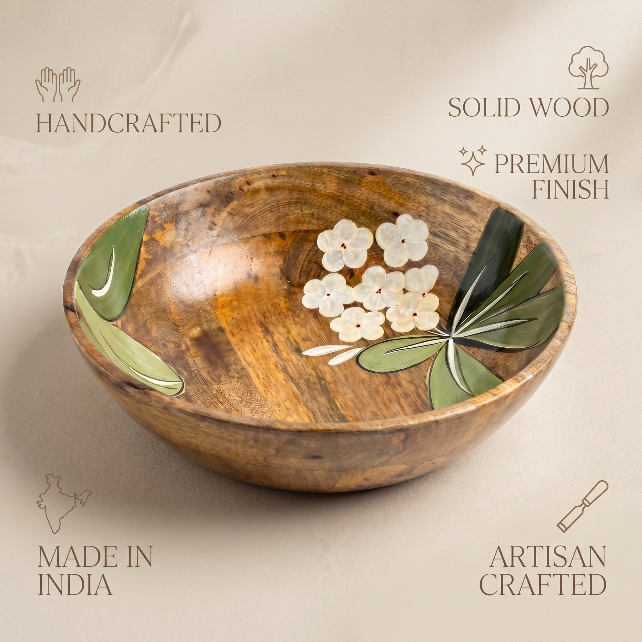 Handpainted Salad bowl | Laquer Finished | 25x25x4.5cm