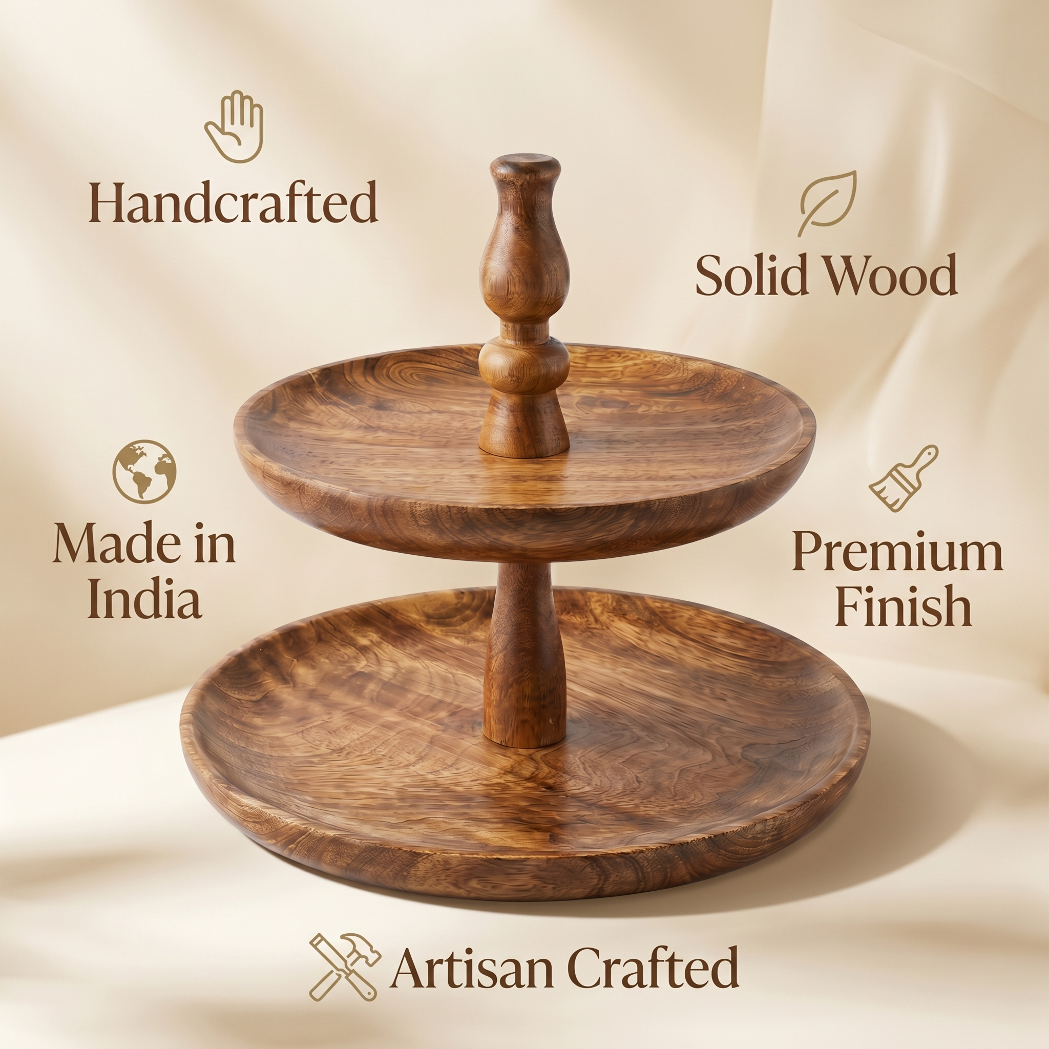 Wooden 2 tier Cake Stand | 25x25x24cm