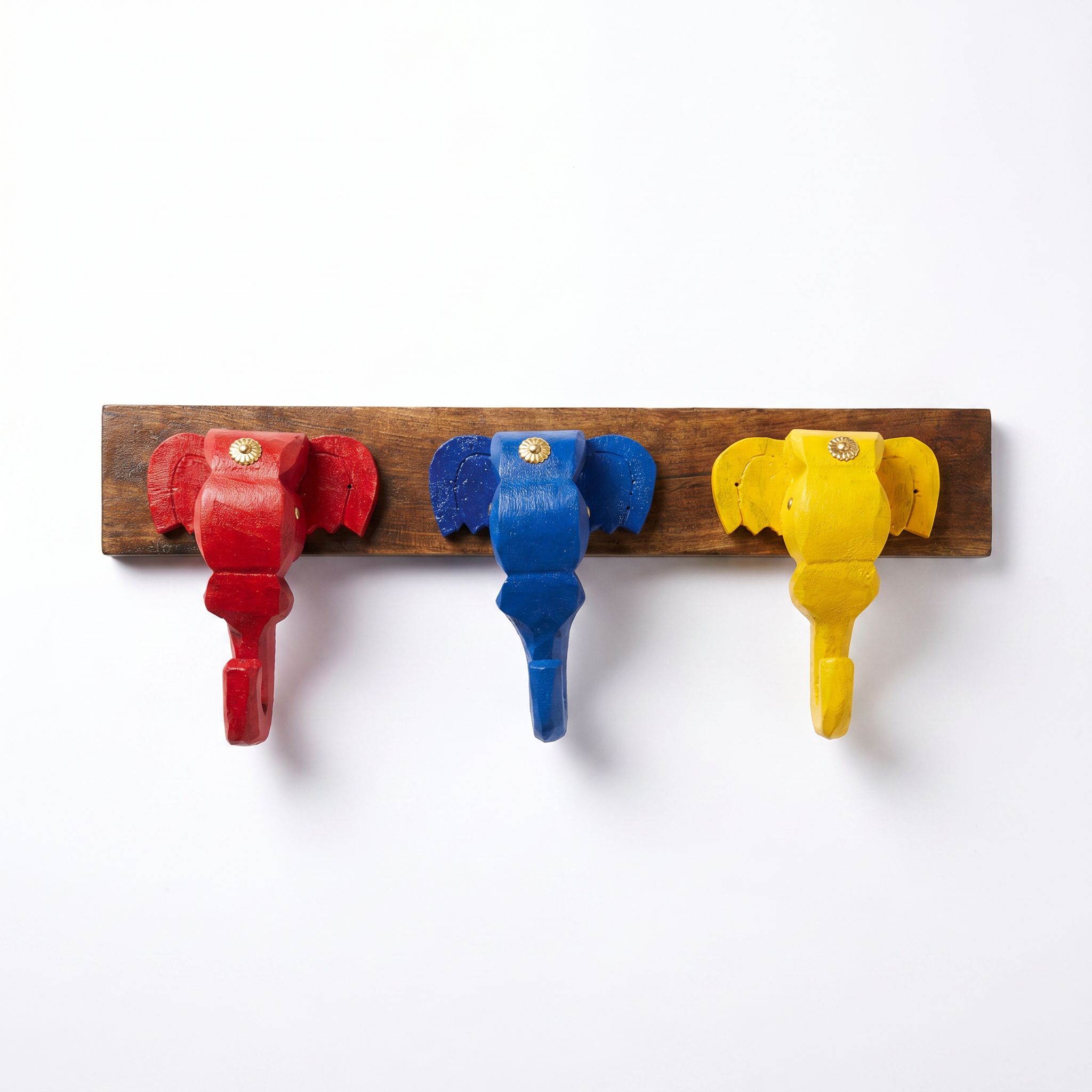 Wooden Elephant Keychain Holder | Brown Base | 7x17x3 Inch | Assorted Colours