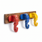 Wooden Elephant Keychain Holder | Brown Base | 7x17x3 Inch | Assorted Colours