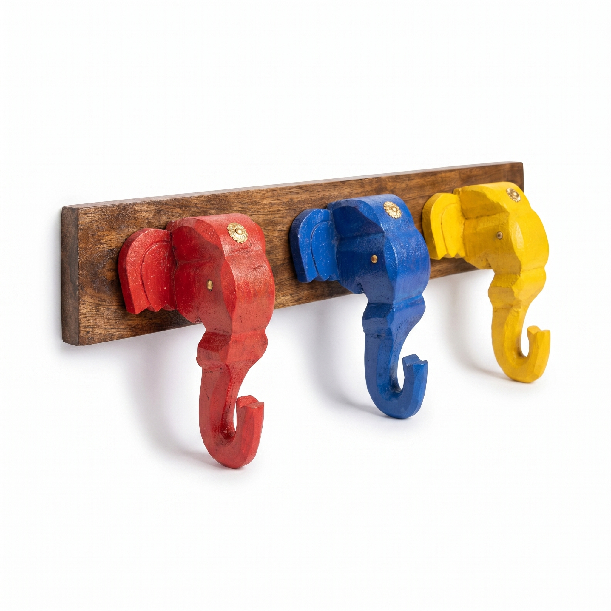 Wooden Elephant Keychain Holder | Brown Base | 7x17x3 Inch | Assorted Colours