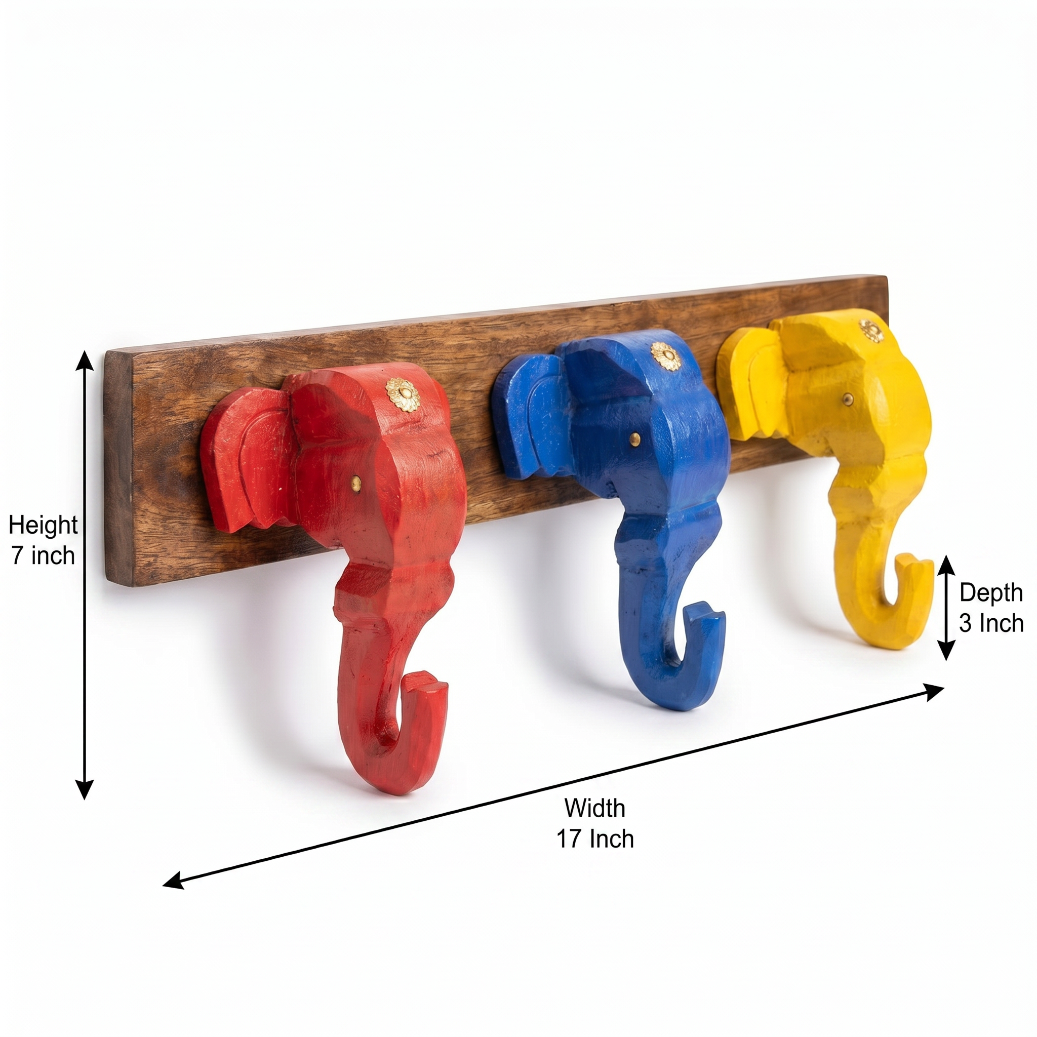 Wooden Elephant Keychain Holder | Brown Base | 7x17x3 Inch | Assorted Colours