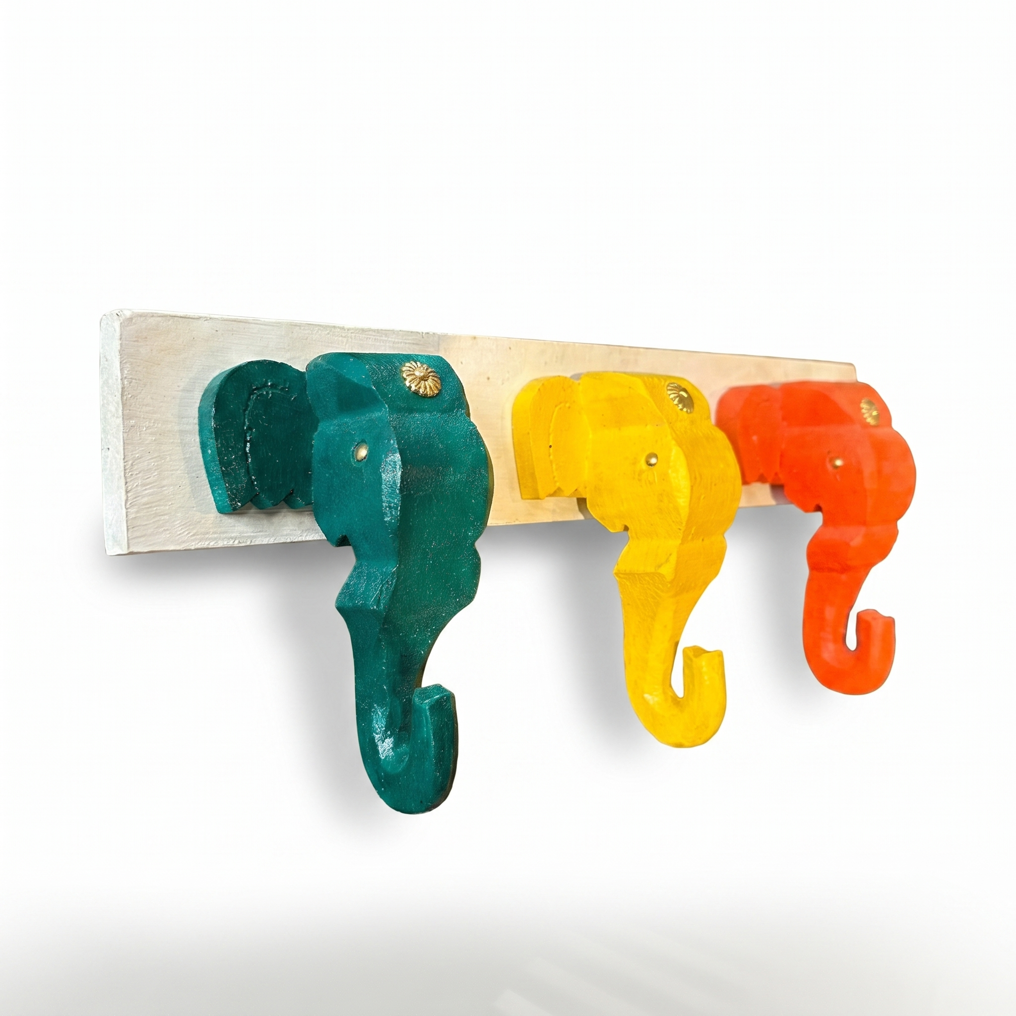 Wooden Elephant Keychain Holder | White Base | 7x17x3 Inch | Assorted Colours