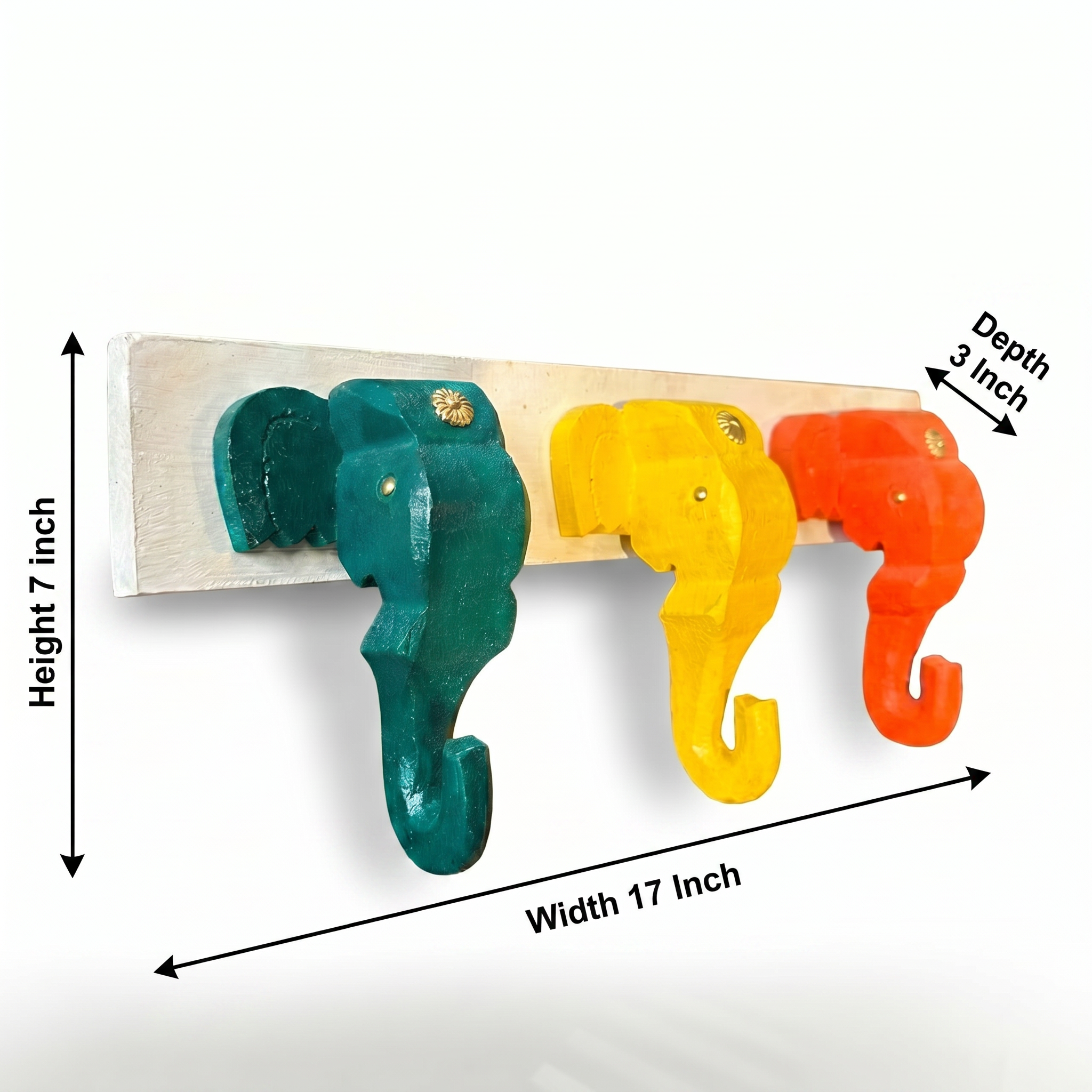 Wooden Elephant Keychain Holder | White Base | 7x17x3 Inch | Assorted Colours