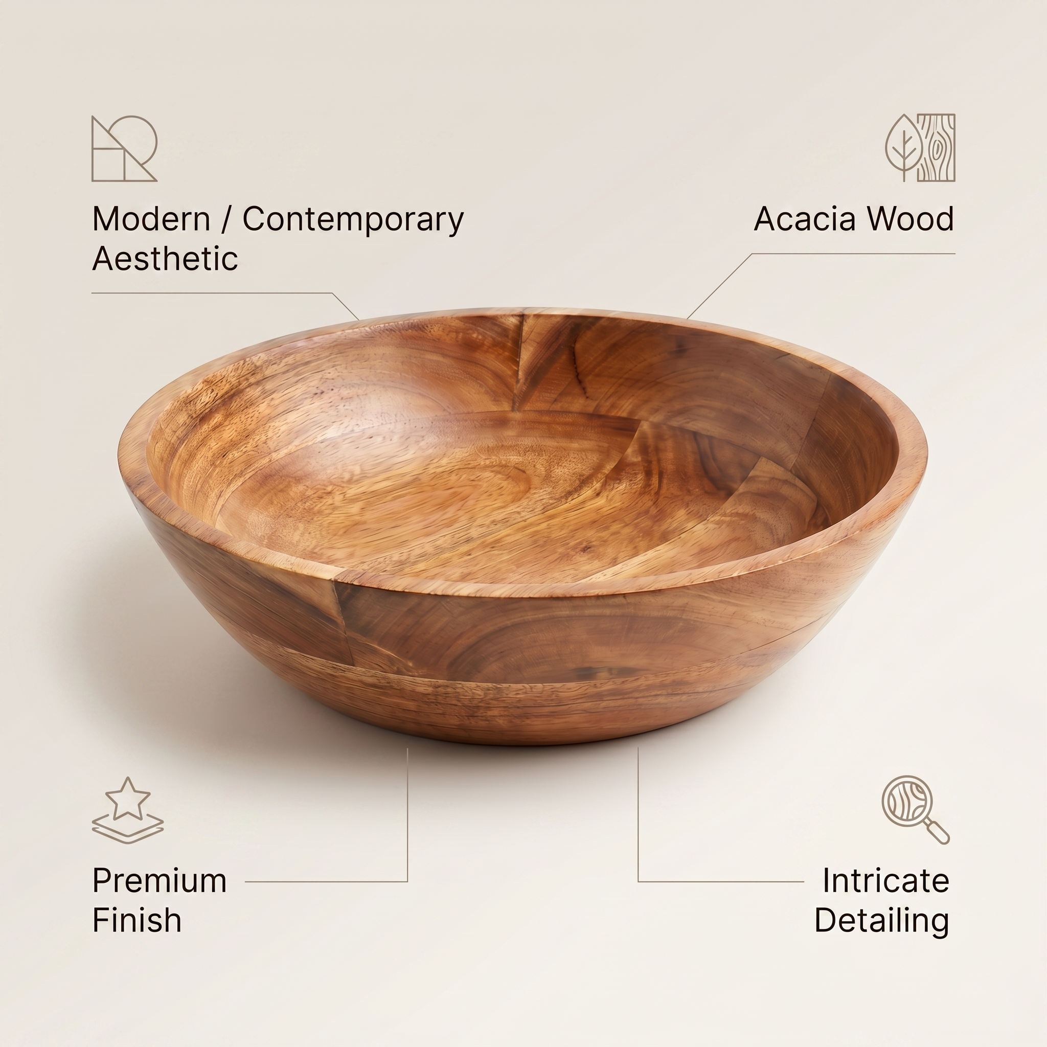 Wooden Acacia Salad Bowl | 27.5x27.5x7cm