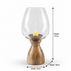 Hurricane Candle Stand | Wooden | Clear Glass 37x18x18cm