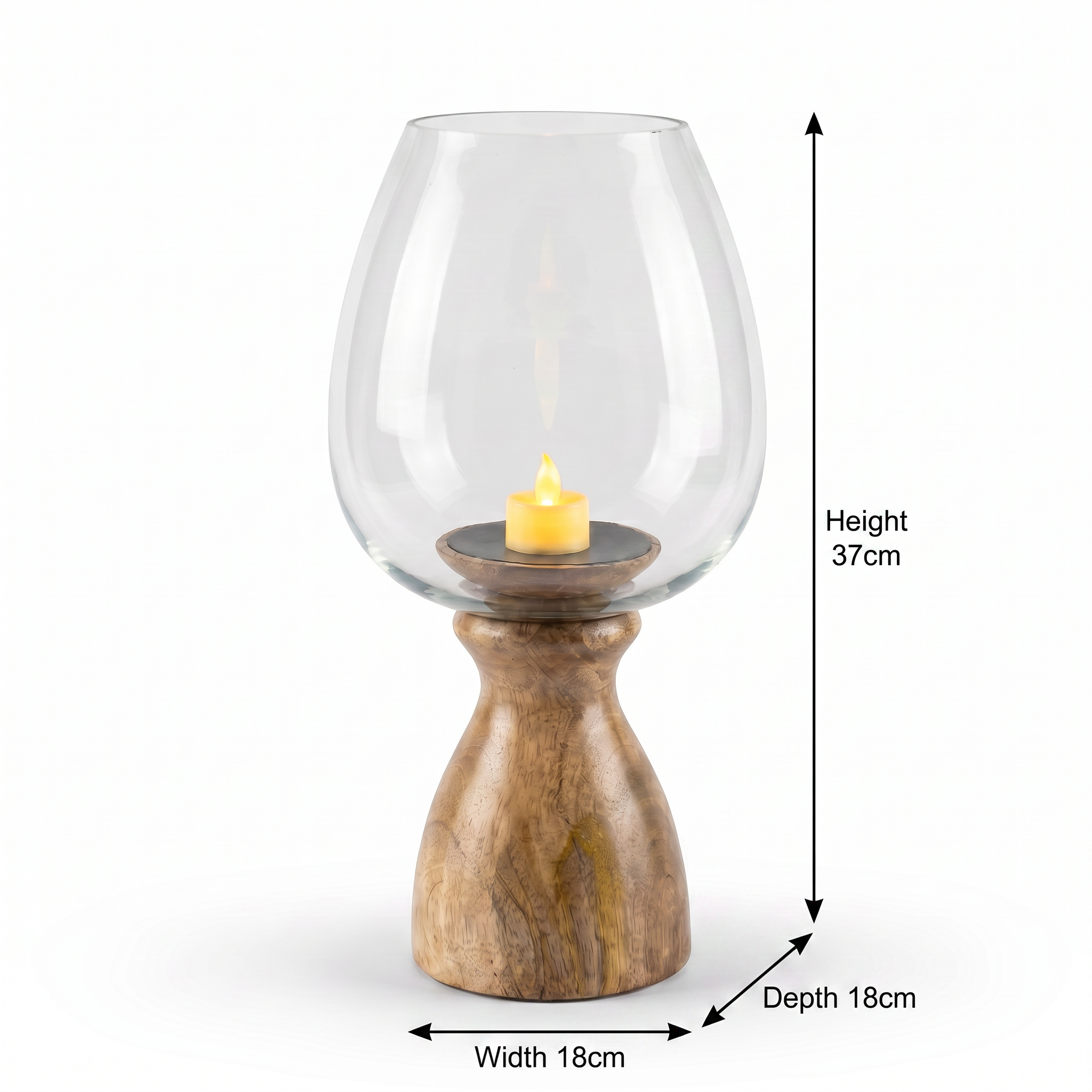 Hurricane Candle Stand | Wooden | Clear Glass 37x18x18cm