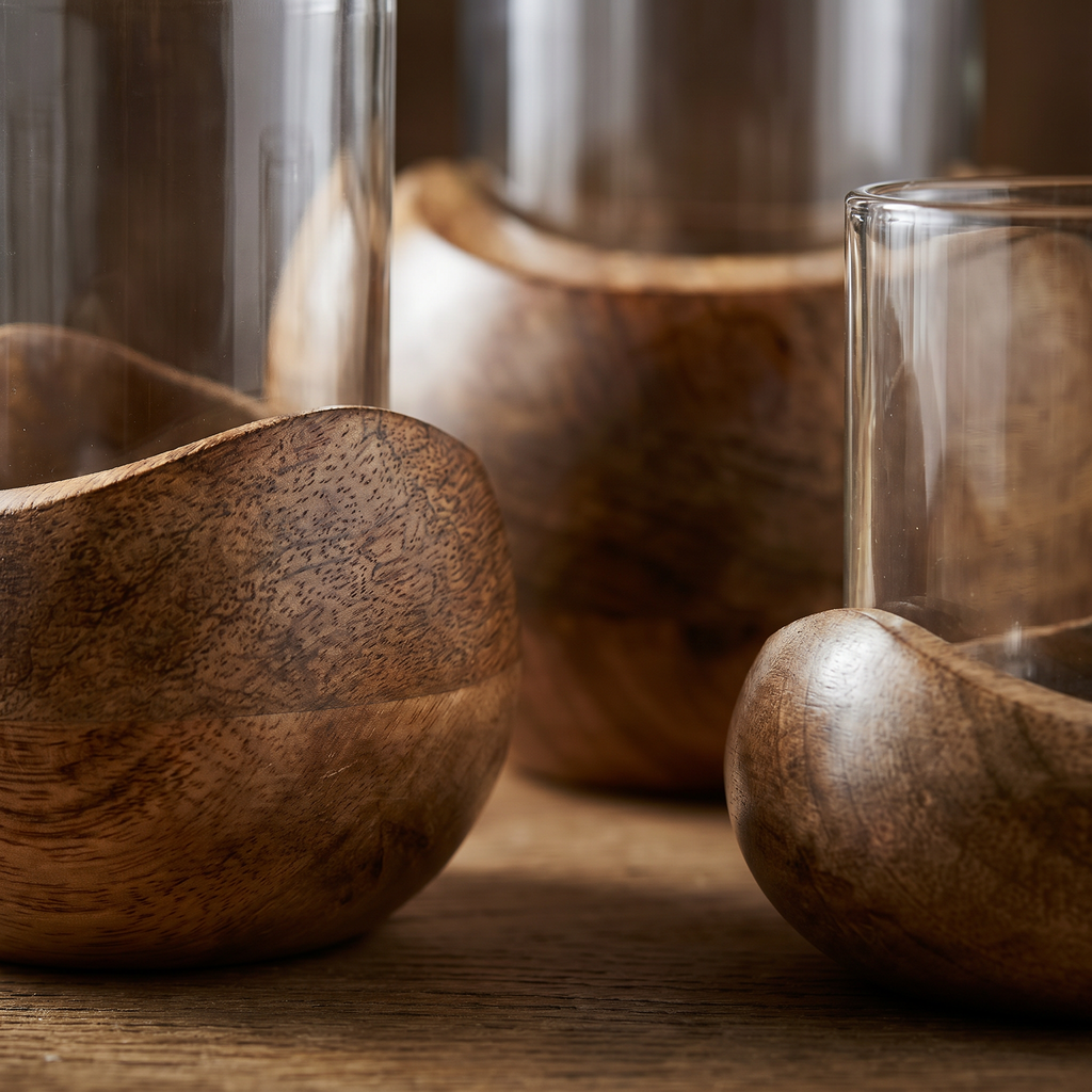 Wooden Candle Stand (Set of 3) | (S-11x10x10cm, M-14x11x11cm, L-22x15x15cm)