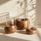 Wooden Candle Stand (Set of 3) | (S-11x10x10cm, M-14x11x11cm, L-22x15x15cm)