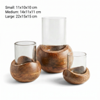 Wooden Candle Stand (Set of 3) | (S-11x10x10cm, M-14x11x11cm, L-22x15x15cm)