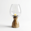 Hurricane Candle Stand | Wooden | Clear Glass 37x18x18cm