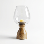 Hurricane Candle Stand | Wooden | Clear Glass 37x18x18cm