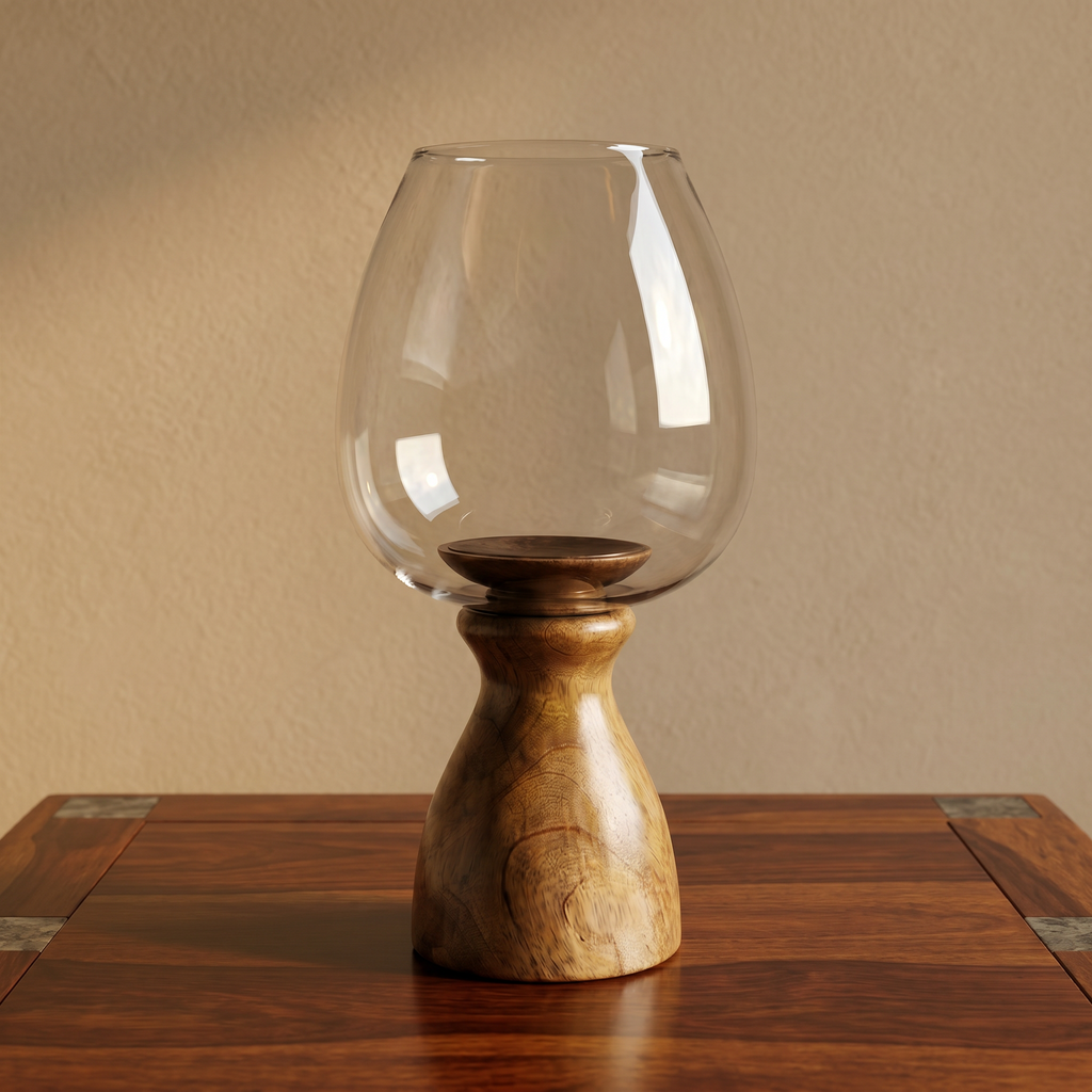 Hurricane Candle Stand | Wooden | Clear Glass 37x18x18cm