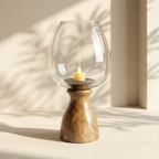 Hurricane Candle Stand | Wooden | Clear Glass 37x18x18cm