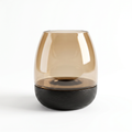 Hurricane Table Candle Stand | Wooden | Brown Glass - Black Base 15x15x18cm (Small)