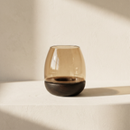 Hurricane Table Candle Stand | Wooden | Brown Glass - Black Base 15x15x18cm (Small)