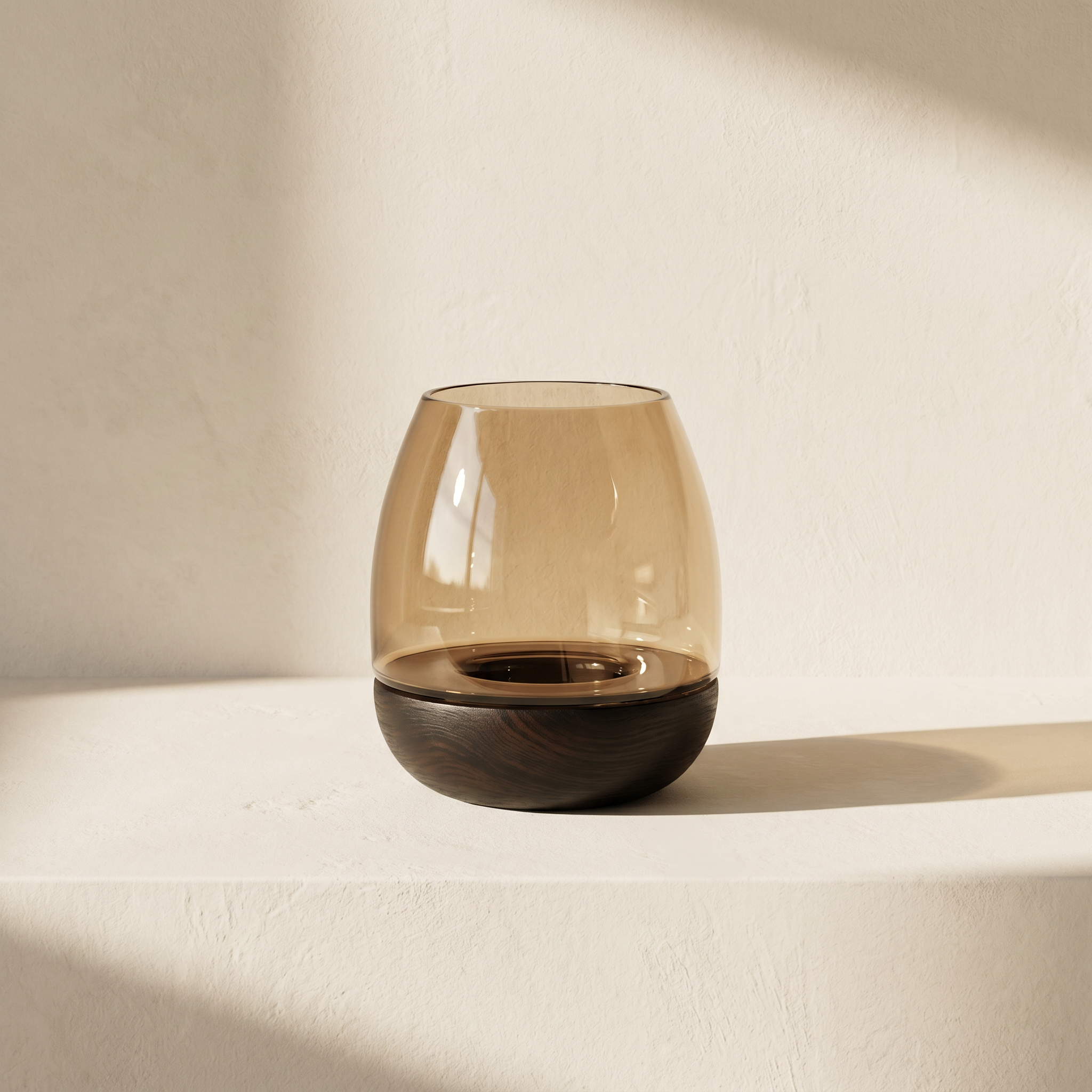 Hurricane Table Candle Stand | Wooden | Brown Glass - Black Base 15x15x18cm (Small)