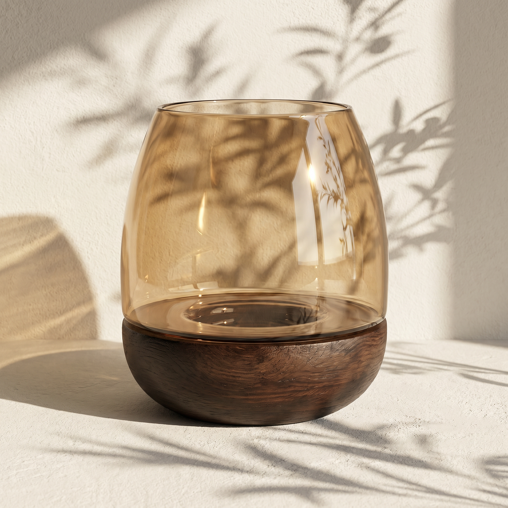 (Set of 2) Hurricane Table Candle Stand | Wooden | Brown Glass (L- 19.5x19.5x29cm; S- 15x15x18cm)