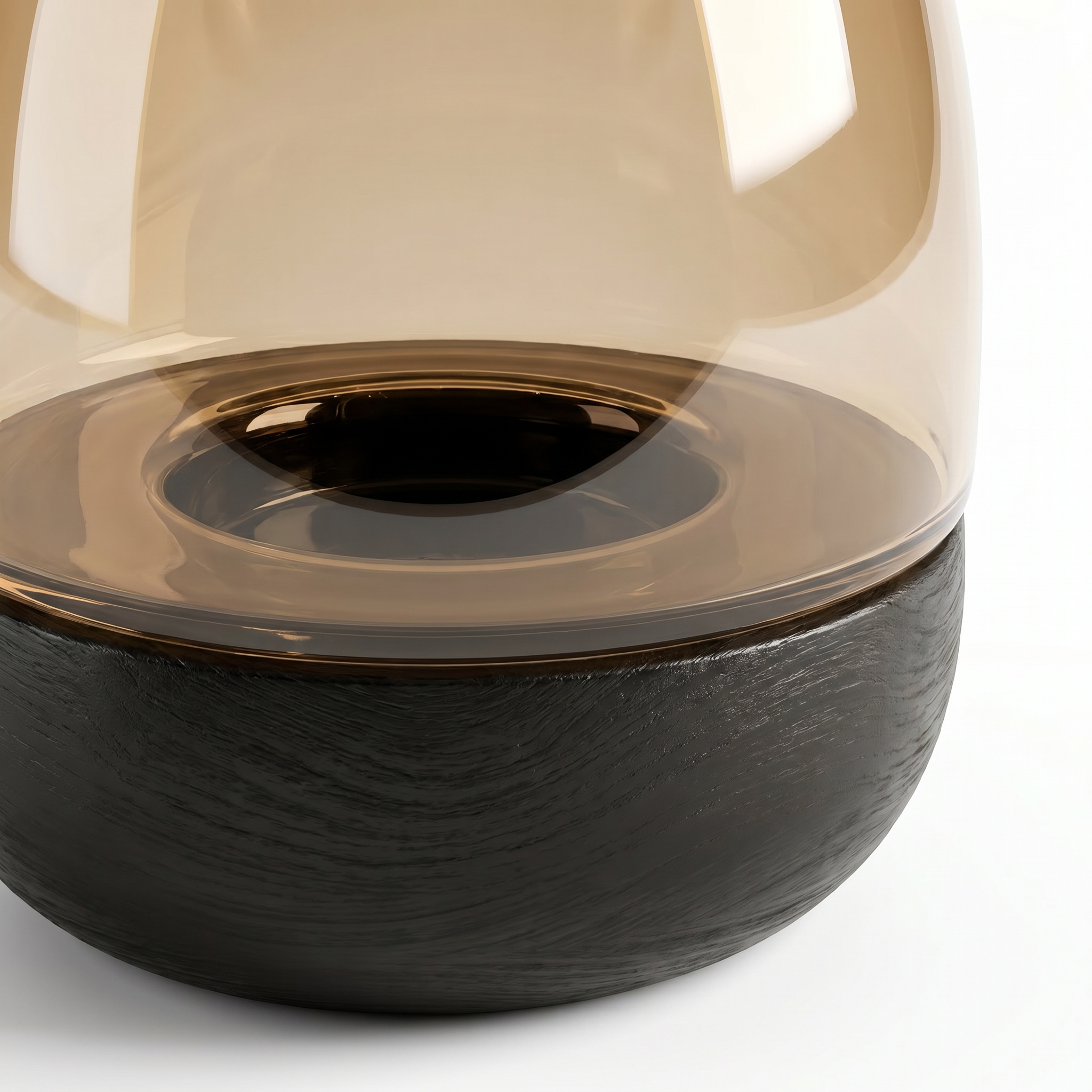 Hurricane Table Candle Stand | Wooden | Brown Glass - Black Base 15x15x18cm (Small)