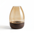 Hurricane Table Candle Stand | Wooden | Brown Glass - Black Base 19.5x19.5x29cm (Large)