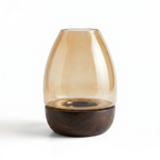 Hurricane Table Candle Stand | Wooden | Brown Glass - Black Base 19.5x19.5x29cm (Large)