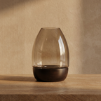 Hurricane Table Candle Stand | Wooden | Brown Glass - Black Base 19.5x19.5x29cm (Large)