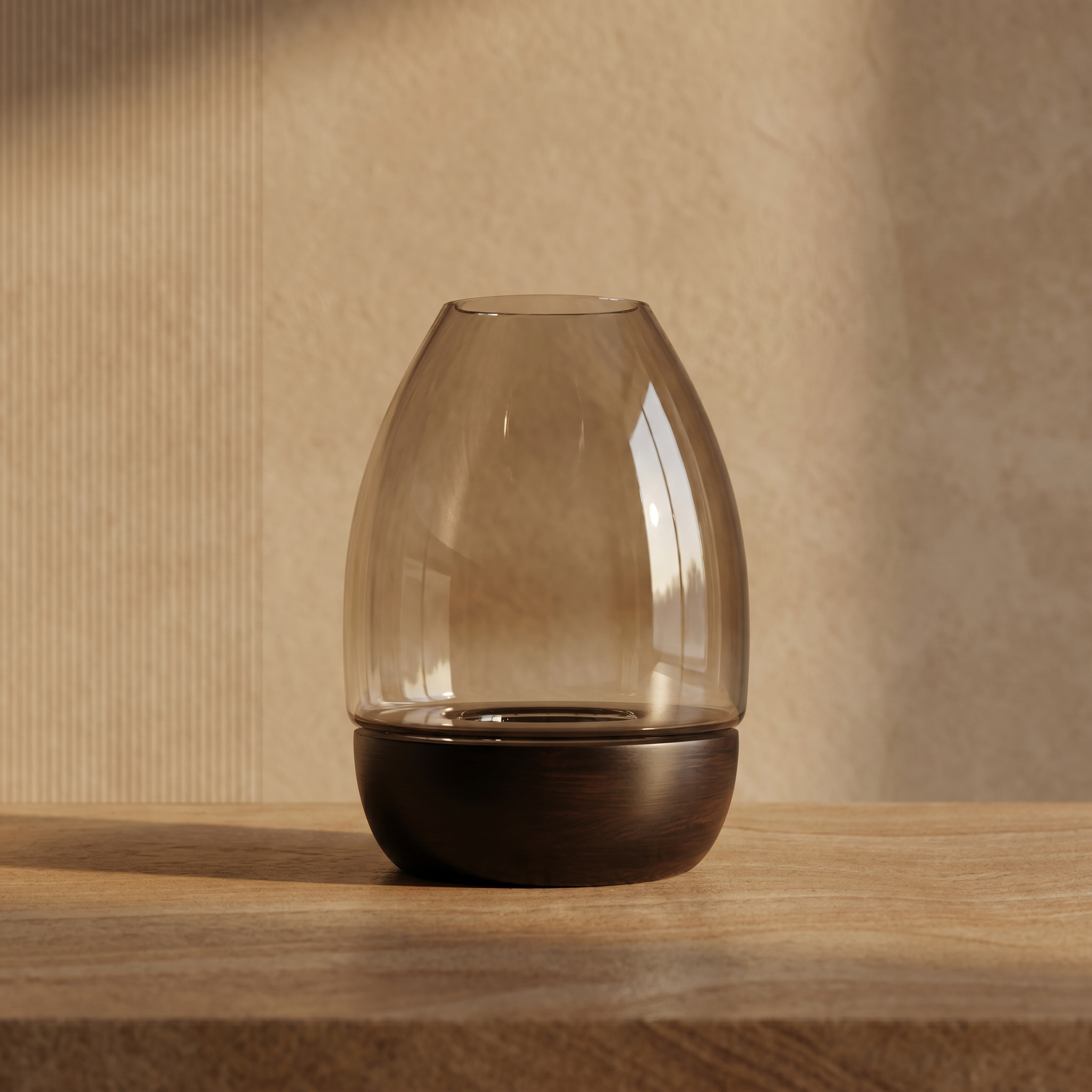 Hurricane Table Candle Stand | Wooden | Brown Glass - Black Base 19.5x19.5x29cm (Large)