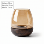 Hurricane Table Candle Stand | Wooden | Brown Glass - Black Base 15x15x18cm (Small)