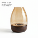 Hurricane Table Candle Stand | Wooden | Brown Glass - Black Base 19.5x19.5x29cm (Large)