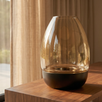 (Set of 2) Hurricane Table Candle Stand | Wooden | Brown Glass (L- 19.5x19.5x29cm; S- 15x15x18cm)