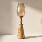 Hurricane Candle Stand (Medium) | Wooden | Brown Glass 83x17.5x17.5cm