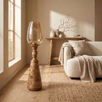 Hurricane Candle Stand (Medium) | Wooden | Brown Glass 83x17.5x17.5cm