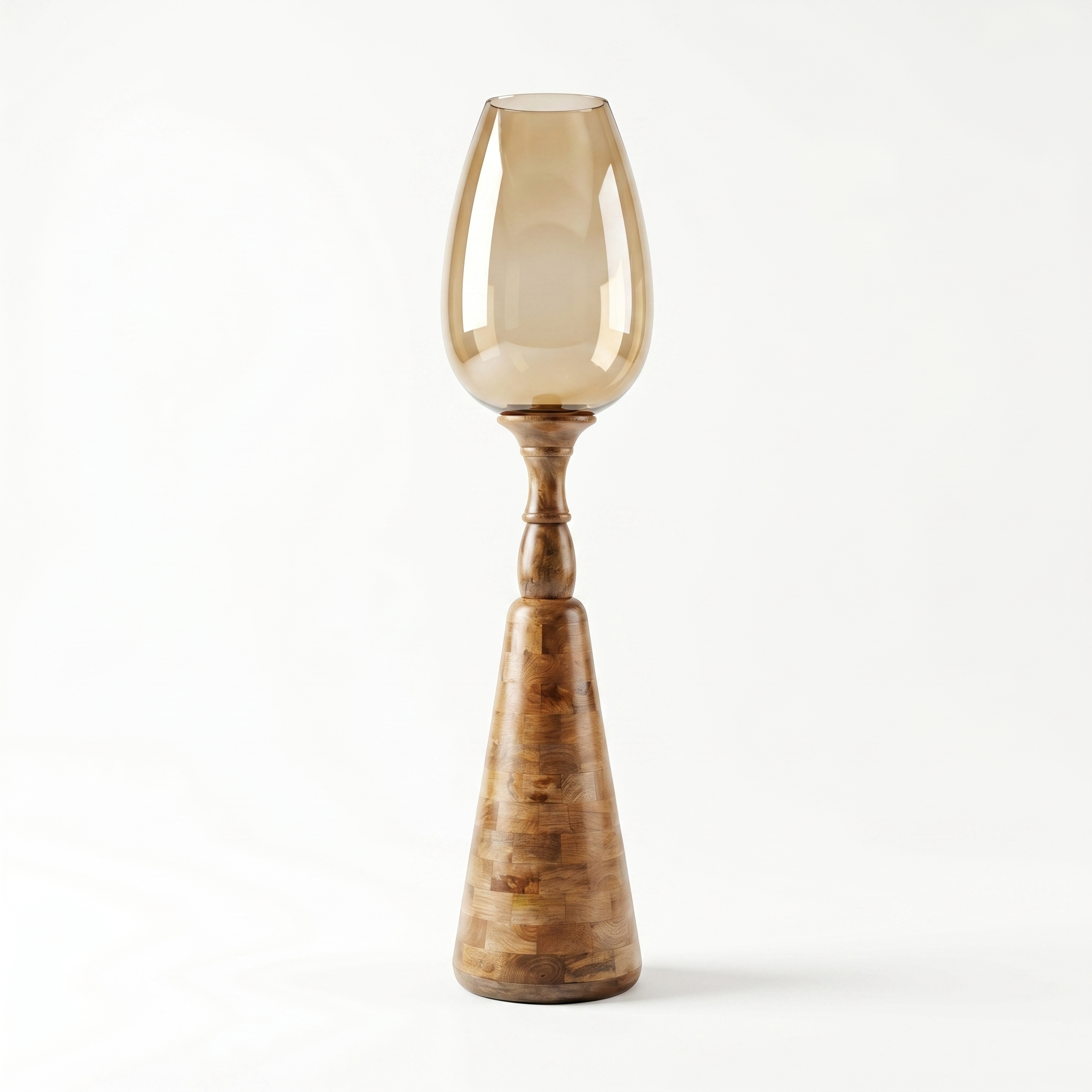 Hurricane Candle Stand (Large) | Wooden | Brown Glass 102x25x25cm