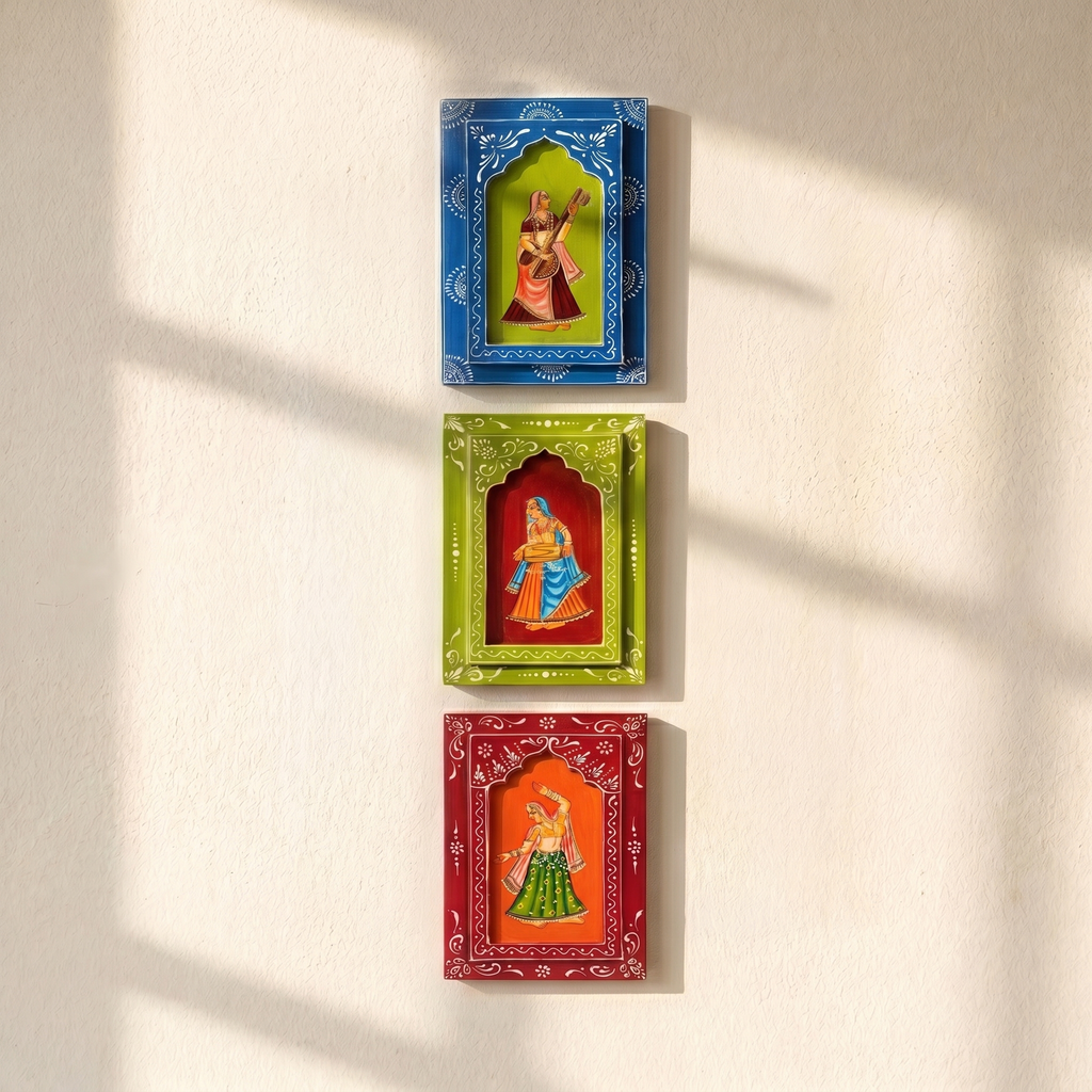 (Set of 3) Wooden Handpainted Frame | Dancing Ladies | 30x20x3cm per frame