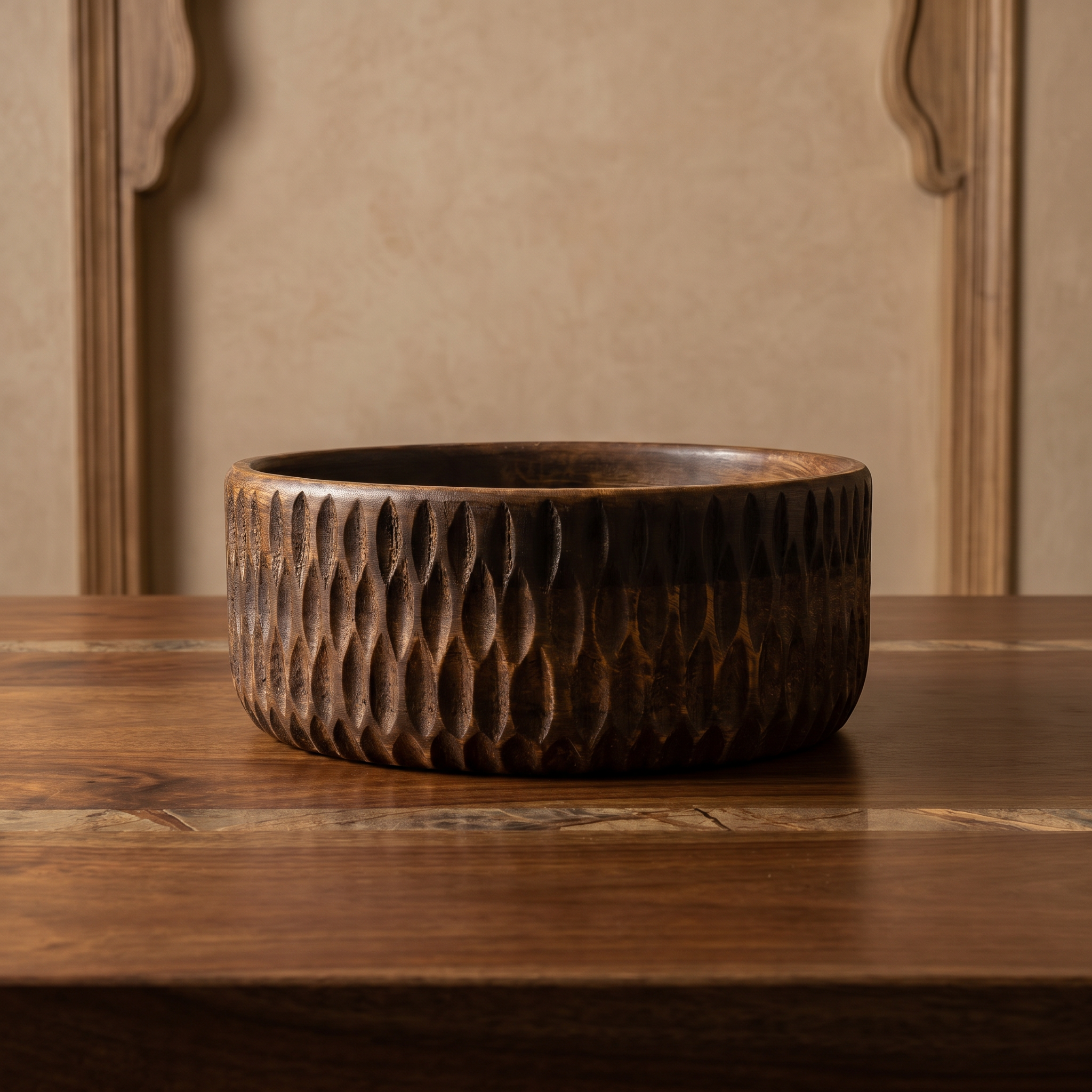Hand-Carved Wooden Bowl | 10x10x4 inch