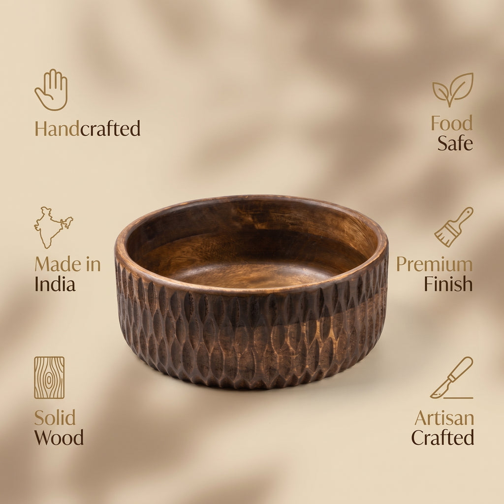 Hand-Carved Wooden Bowl | 10x10x4 inch